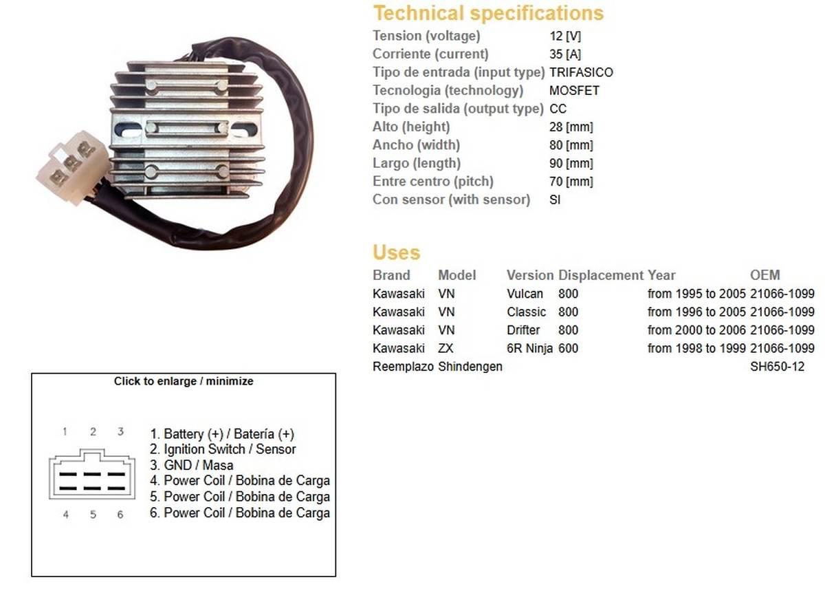 Dze Regulator Napięcia Kawasaki Vn 800 Vulkan '95-'05; Vn 800 Classic '96-' - zdjęcie 2