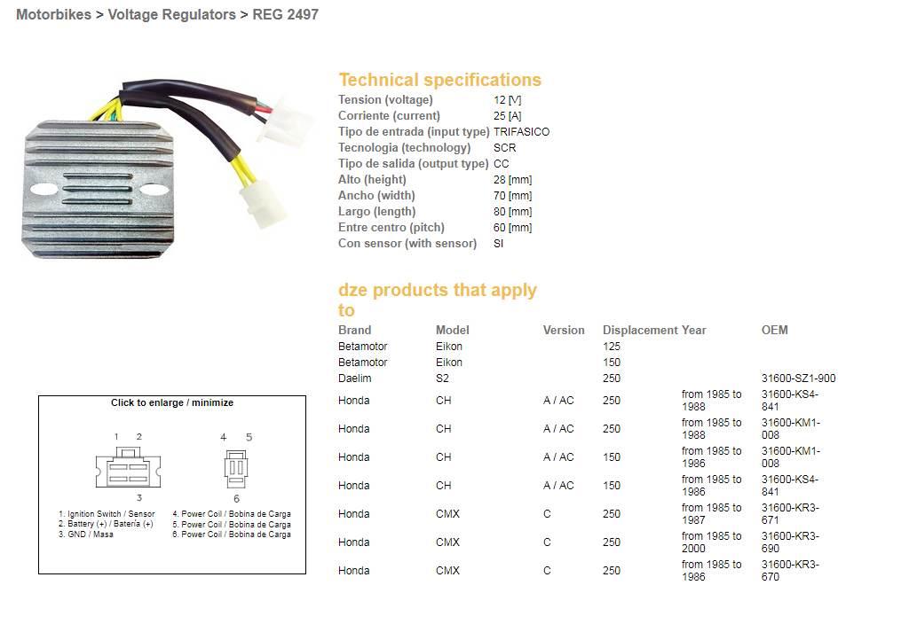 Dze Regulator Napięcia Honda Cmx 250 Rebel '85-'00; Cn 250 '87-'01; Kymco 1 - zdjęcie 2
