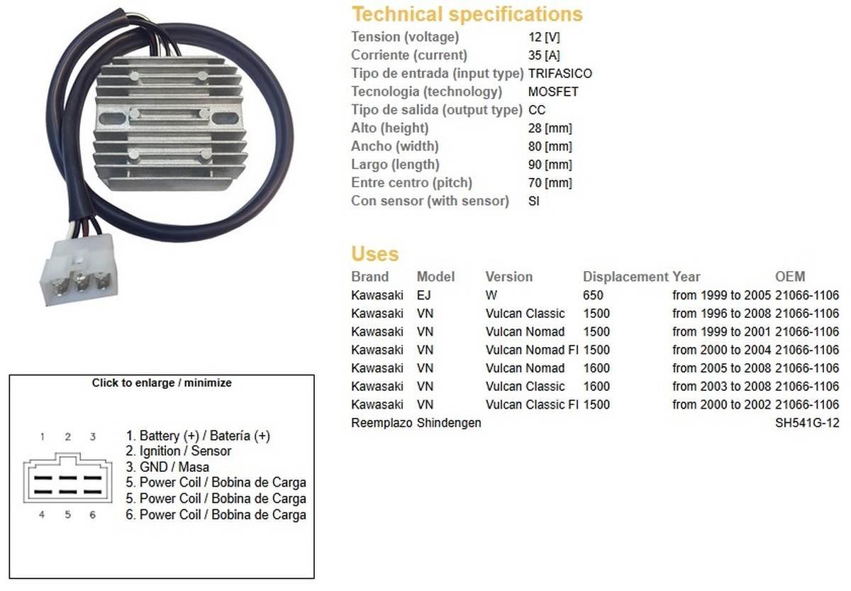 Dze Regulator Napięcia Kawasaki W 650 '99-'05; Vn 1500 Vulcan '96-'08; Vn 1