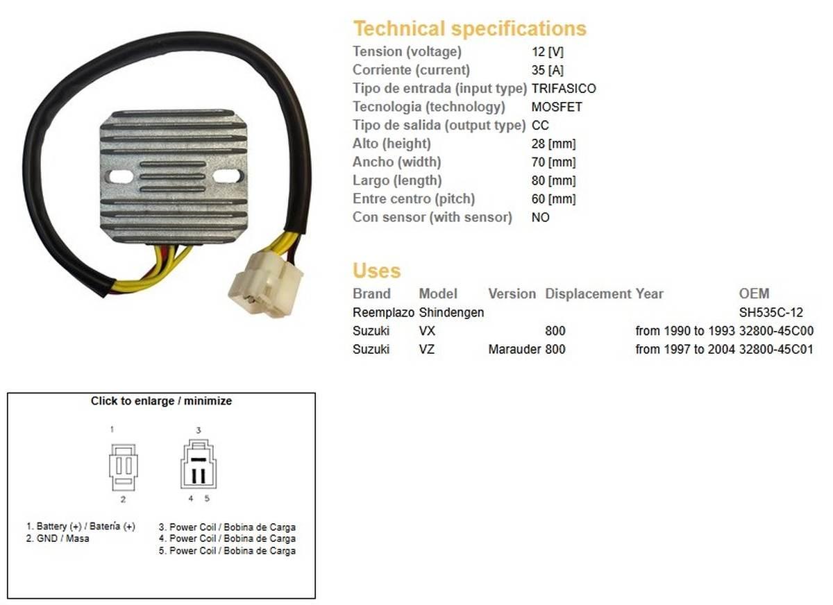 Dze Regulator Napięcia Suzuki Vz 800 Marauder '97-'04, Vx 800 '90-'93 Sh535