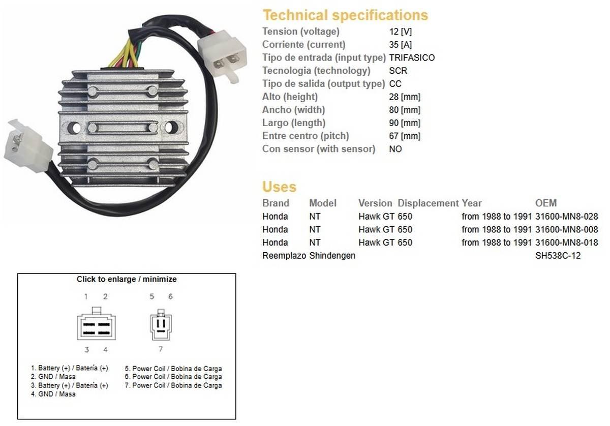Dze Regulator Napięcia Honda Ntv 650 '88-'91 12V 35A Sh538C-12 31600-Mn8-00