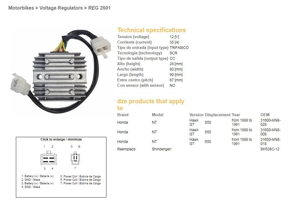 Dze Regulator Napięcia Honda Ntv 650 '88-'91 12V 35A Sh538C-12 31600-Mn8-00 - zdjęcie 2