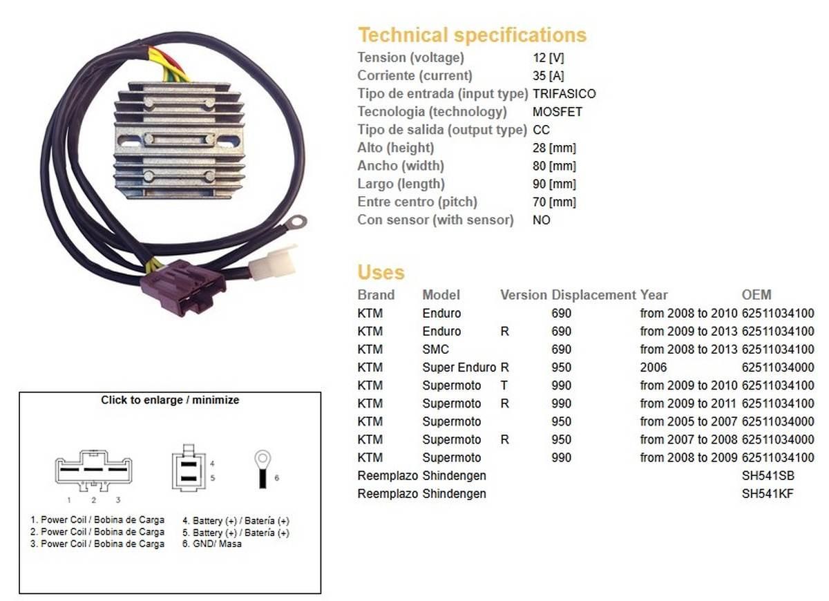 Dze Regulator Napięcia Ktm 690R Enduro '08-'13; 950R Super Enduro '06-; Sup