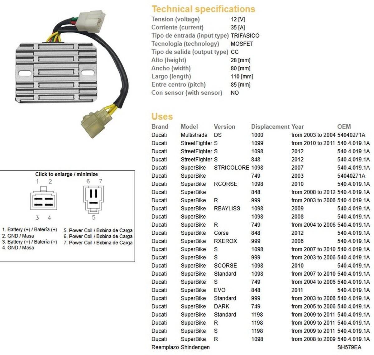 Dze Regulator Napięcia Ducati Ds 1000 Multistrada '03-'04; Ducati 749/848/9