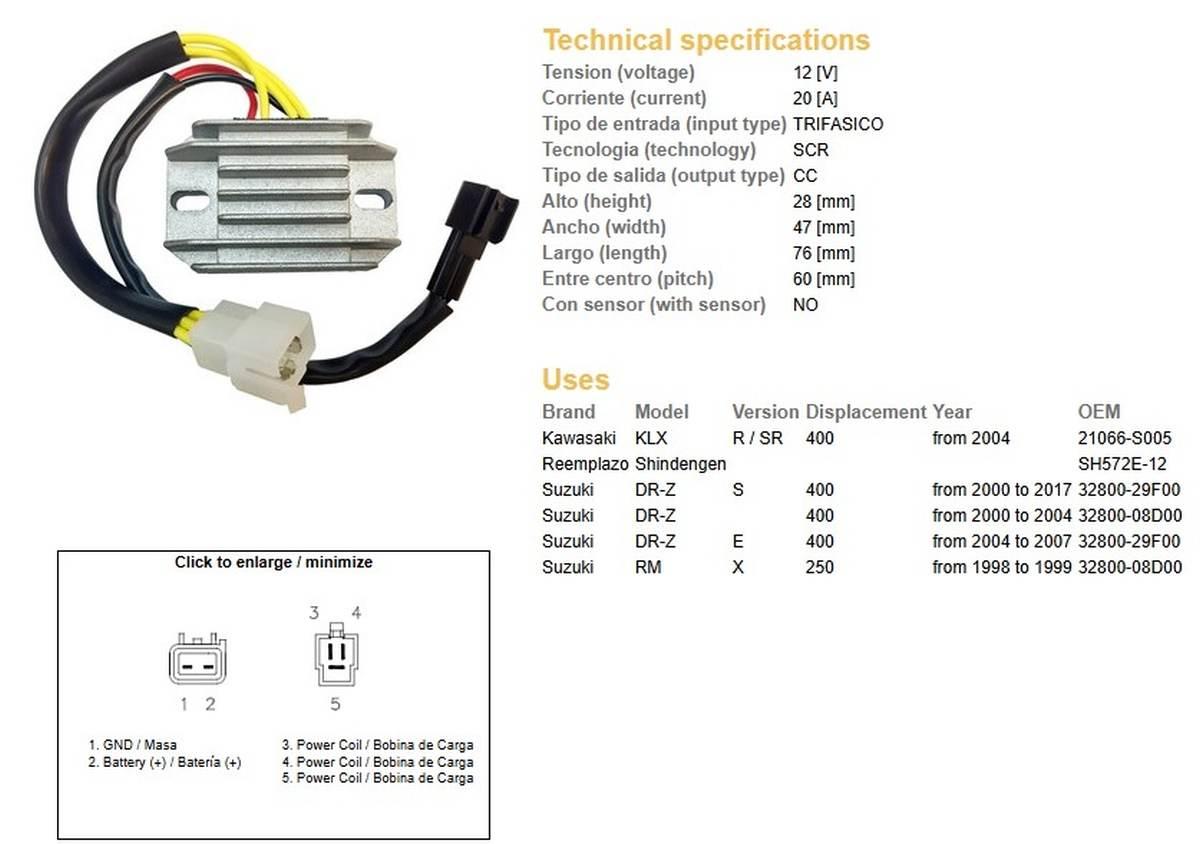 Dze Regulator Napięcia Suzuki Drz 400/E/S '00-'17 Dr-Z ; Kawasaki Klx 400 '
