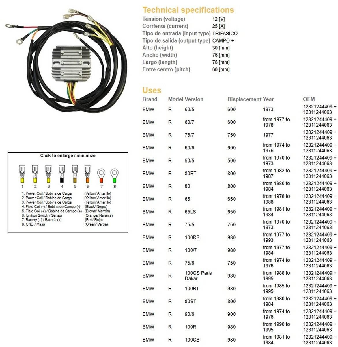 Dze Regulator Napięcia Bmw R 60/75/65/80/90/100 '74-'88, Moto Guzzi 650/750