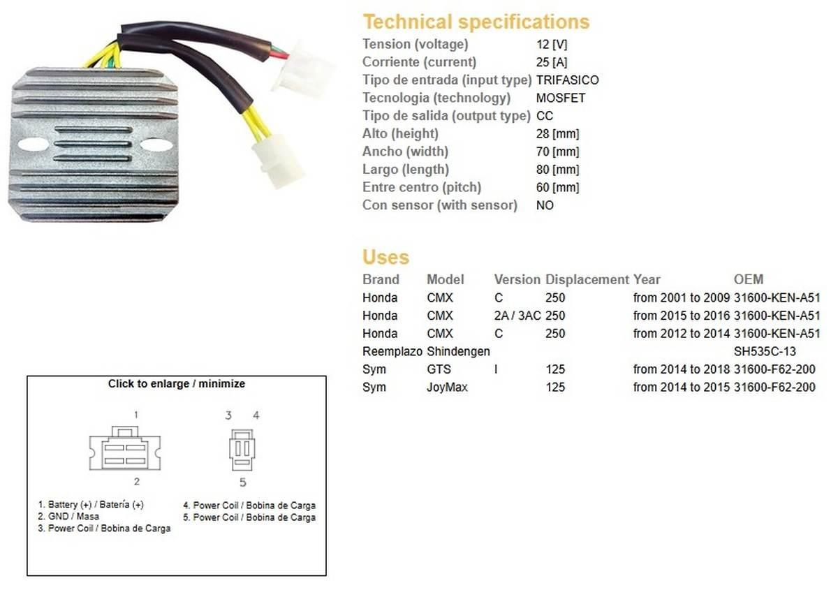Dze Regulator Napięcia Honda Cmx 250 '01-'14 31600-Ken-A51 Sh535C-13 Esr181