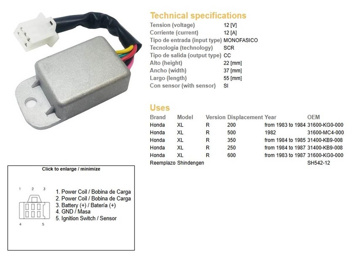 Dze Regulator Napięcia Honda Xl 200R '83-'84; Xl 250R '84-'87; Xl 350R '84-