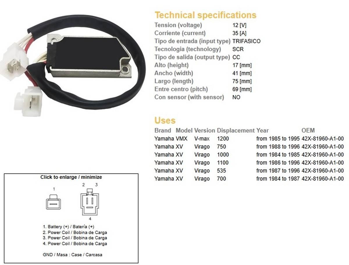 Dze Regulator Napięcia Yamaha Xv 535 Virago '87-'96; Xv 700 Virago '84-'87;
