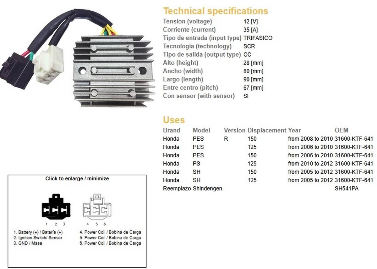 Dze Regulator Napięcia Honda Sh 125/150 '05-'12 35A 31600-Ktf-641 Sh541Pa E
