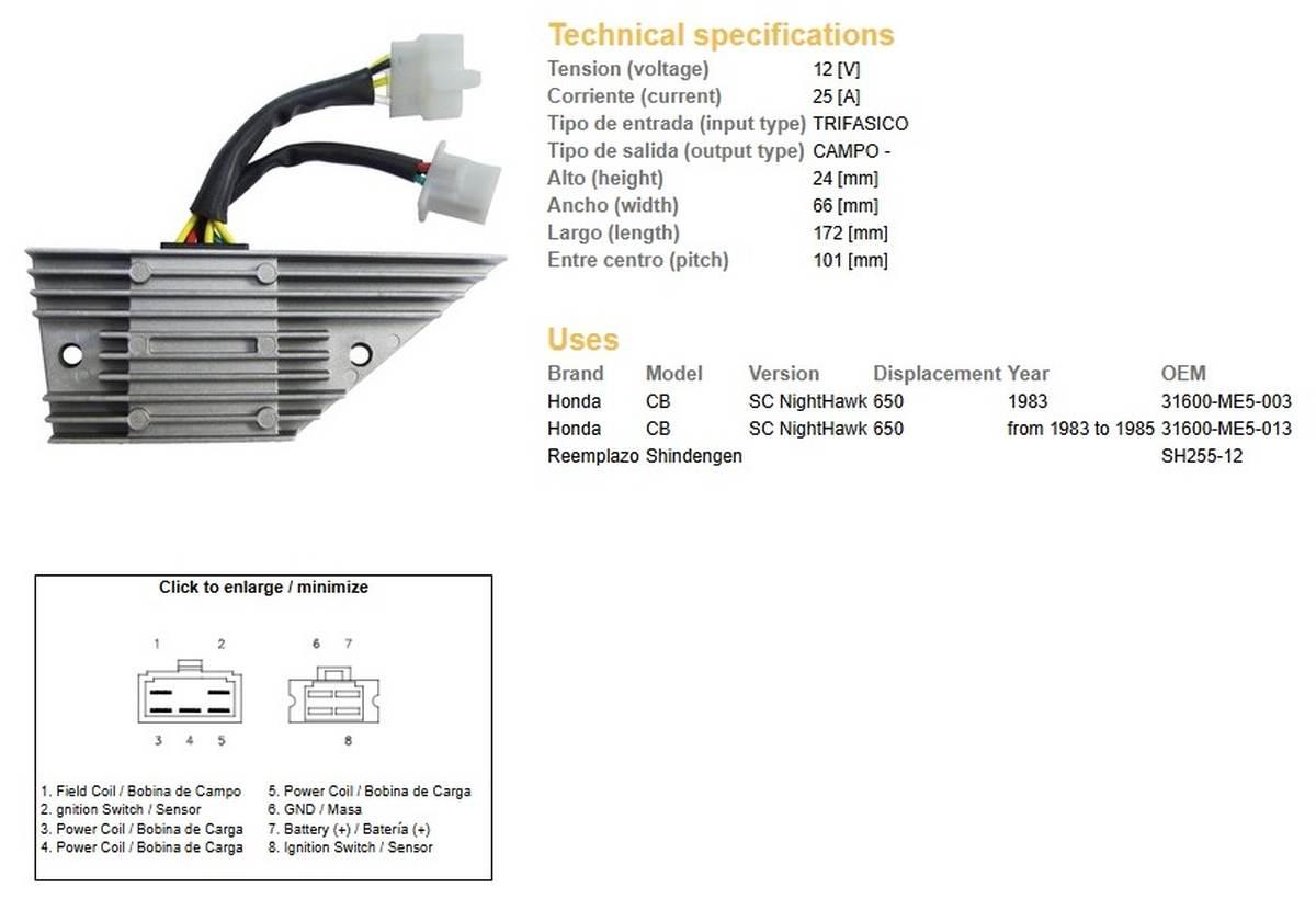 Dze Regulator Napięcia Honda Cb 650Sc Nighthawk '83-'85 31600-Me5-003 Sh255