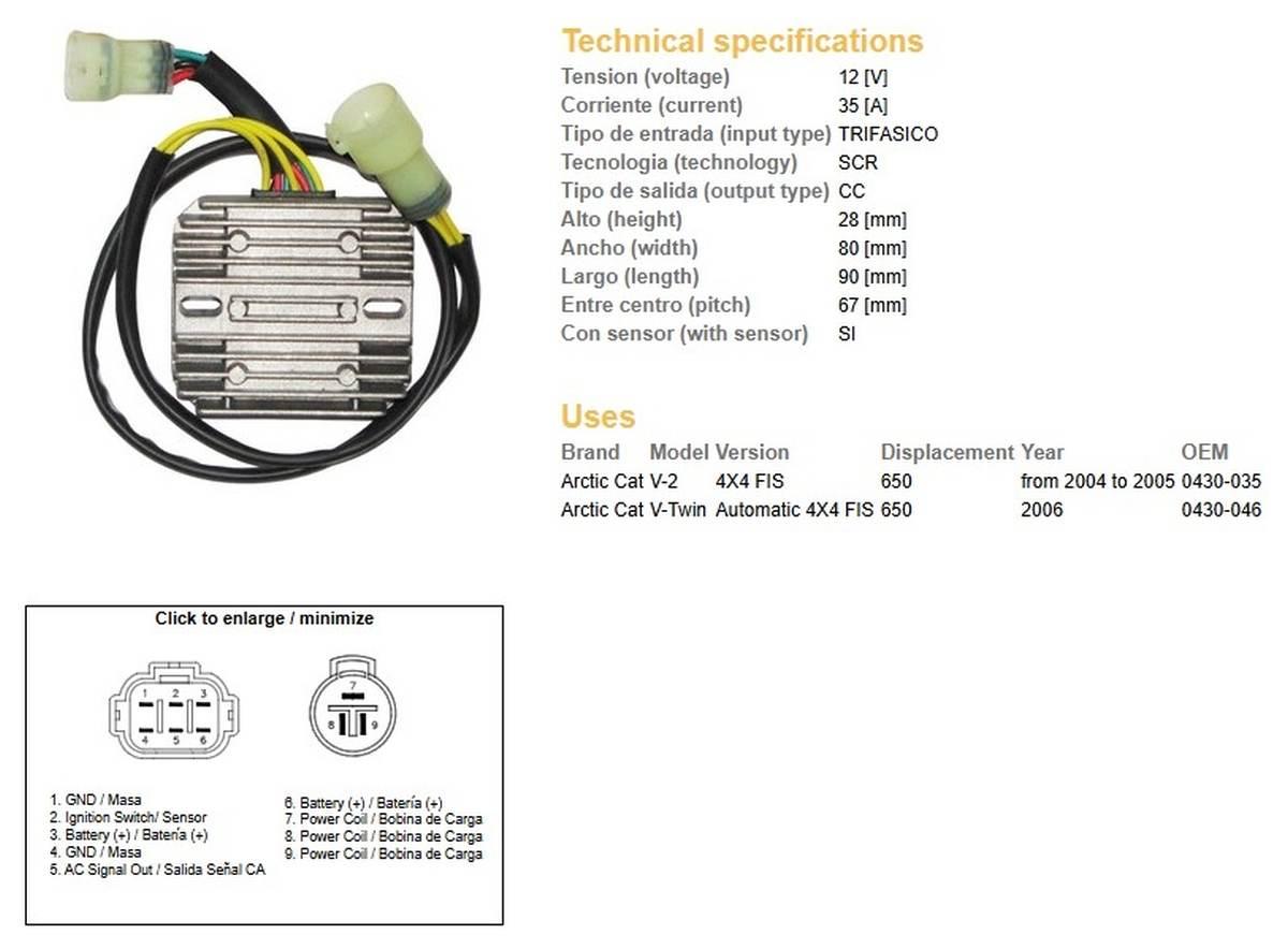 Dze Regulator Napięcia Arctic Cat 650 '04-'06 Oem-0430-035, 0430-046 12V35A - zdjęcie 2