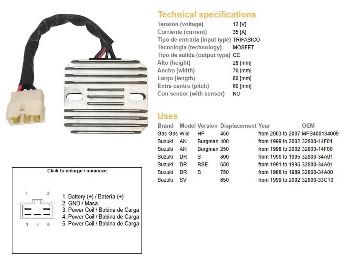 Dze Regulator Napięcia Suzuki An 250 Burgman '98-'02; An 400 Burgman '99-'0 - zdjęcie 2