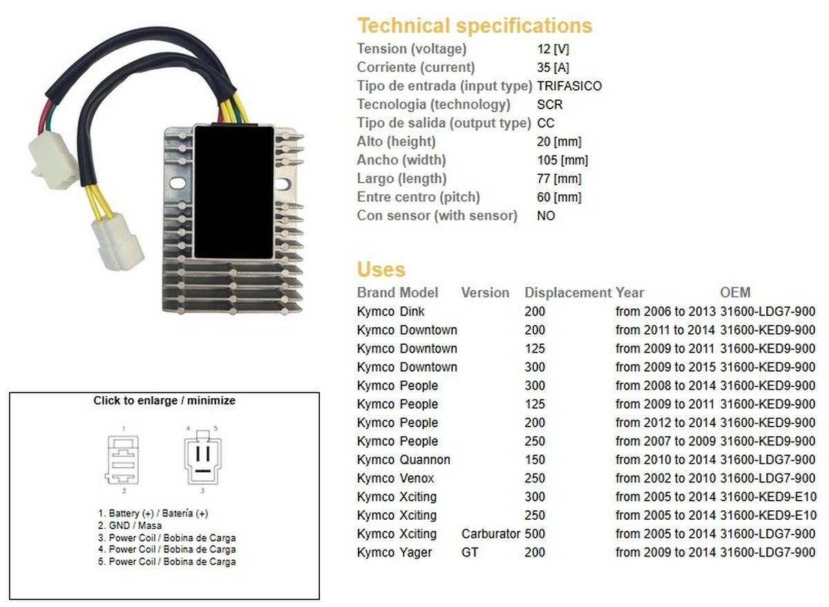 Dze Regulator Napięcia Kymco Xcting 250/500 '06-'11; Dink 200 '06-'13; Peop