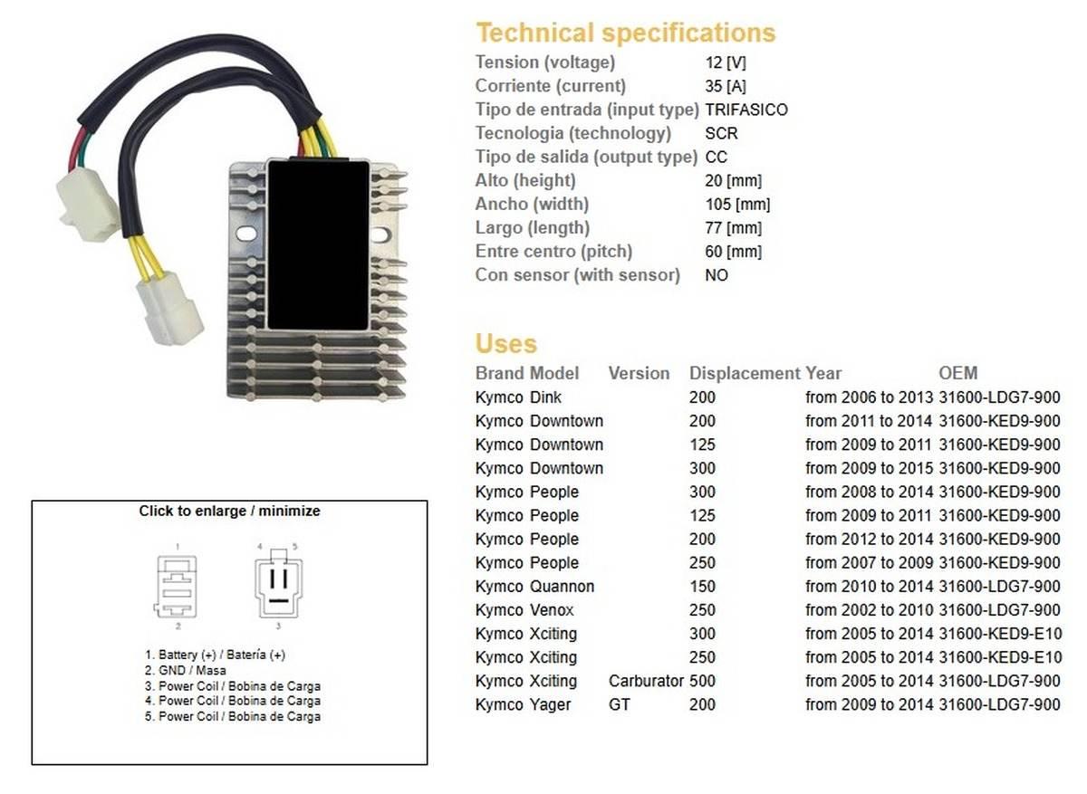 Dze Regulator Napięcia Kymco Xcting 250/500 '06-'11; Dink 200 '06-'13; Peop - zdjęcie 2