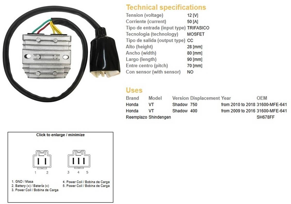 Dze Regulator Napięcia Honda Vt 750C Shadow '10-'18 31600-Mfe-641 50A Mosfe