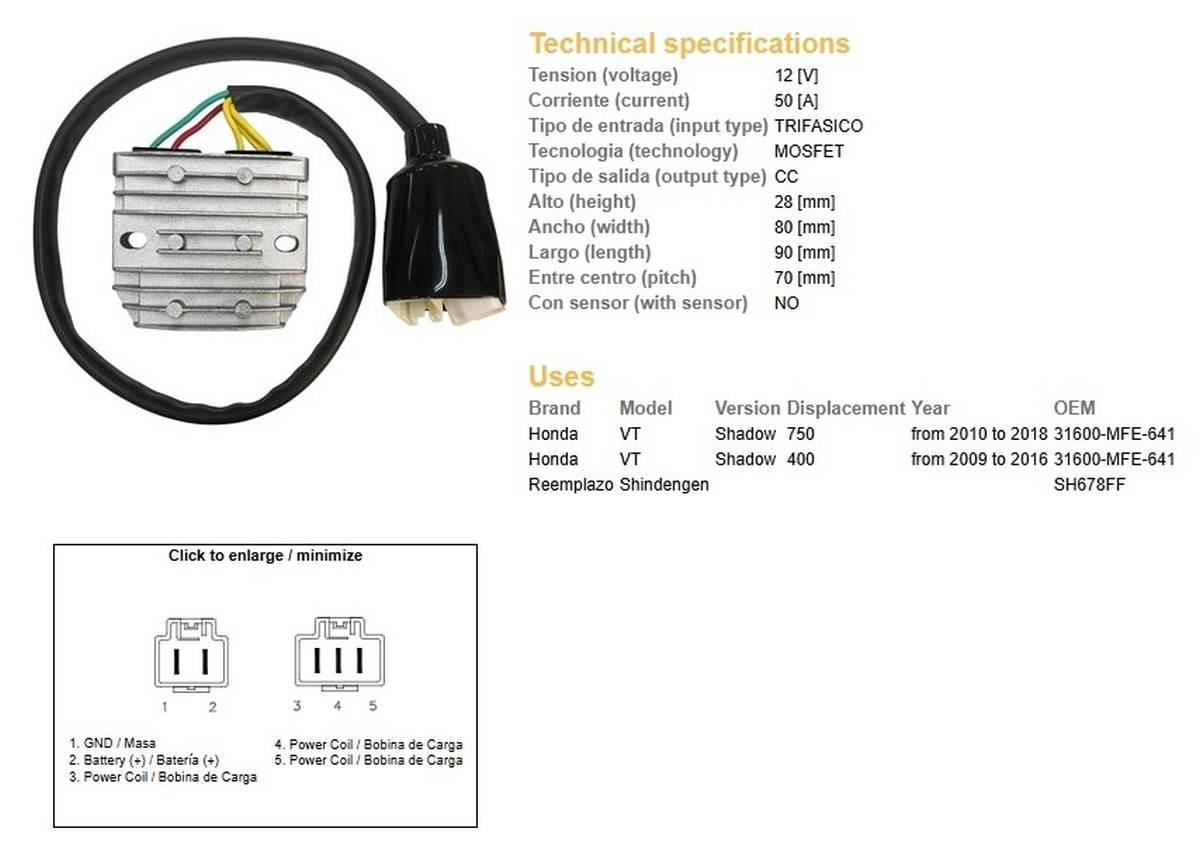 Dze Regulator Napięcia Honda Vt 750C Shadow '10-'18 31600-Mfe-641 50A Mosfe - zdjęcie 2