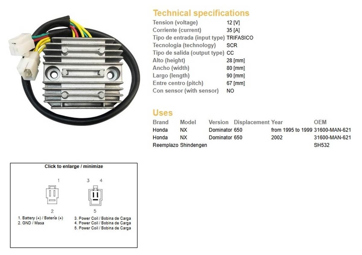 Dze Regulator Napięcia Honda Nx 650 Dominator '95-'99; '02 31600-Man-621 35