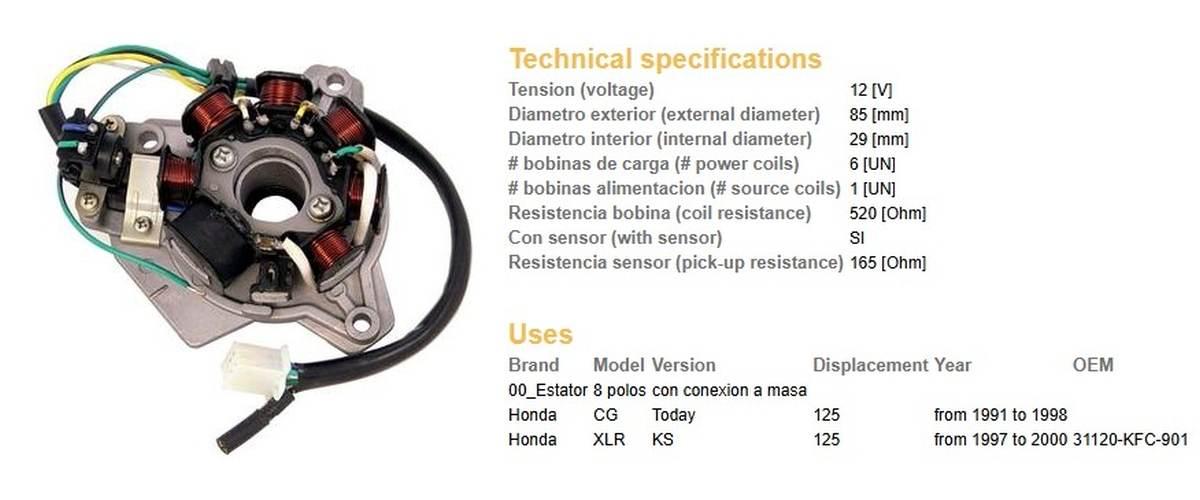 Dze Uzwojenie Alternatora Stator Honda Xlr 125 '97-'00; Cg 125 '91-'98 Oem-