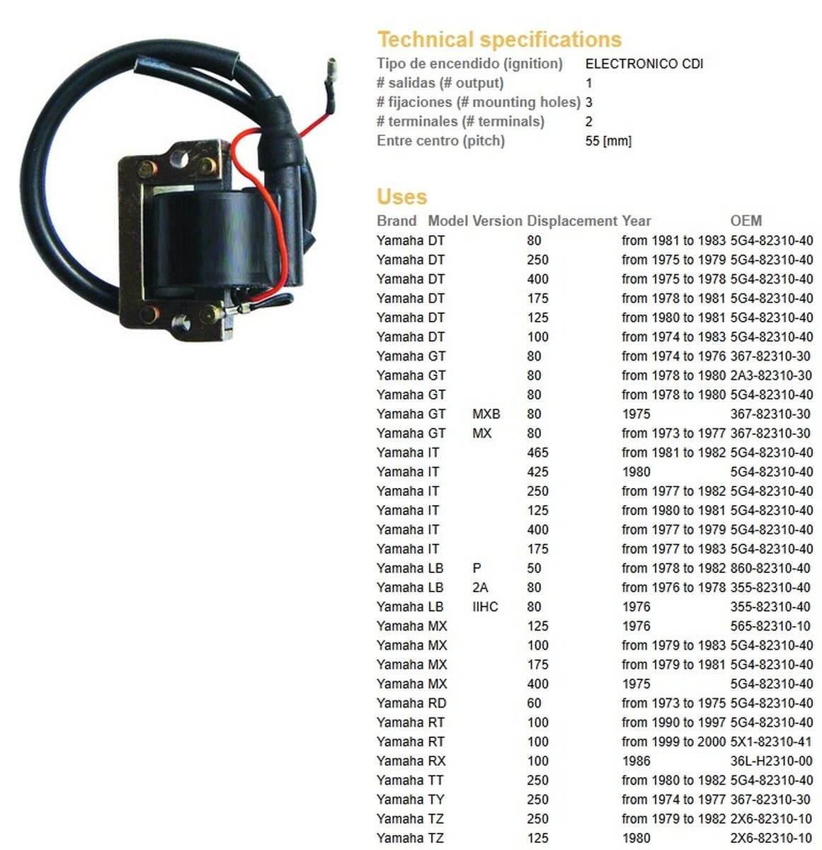Dze Cewka Zapłonowa Yamaha Dt/Yz/It/Mx/Rd 5G4-82310-40 - zdjęcie 2