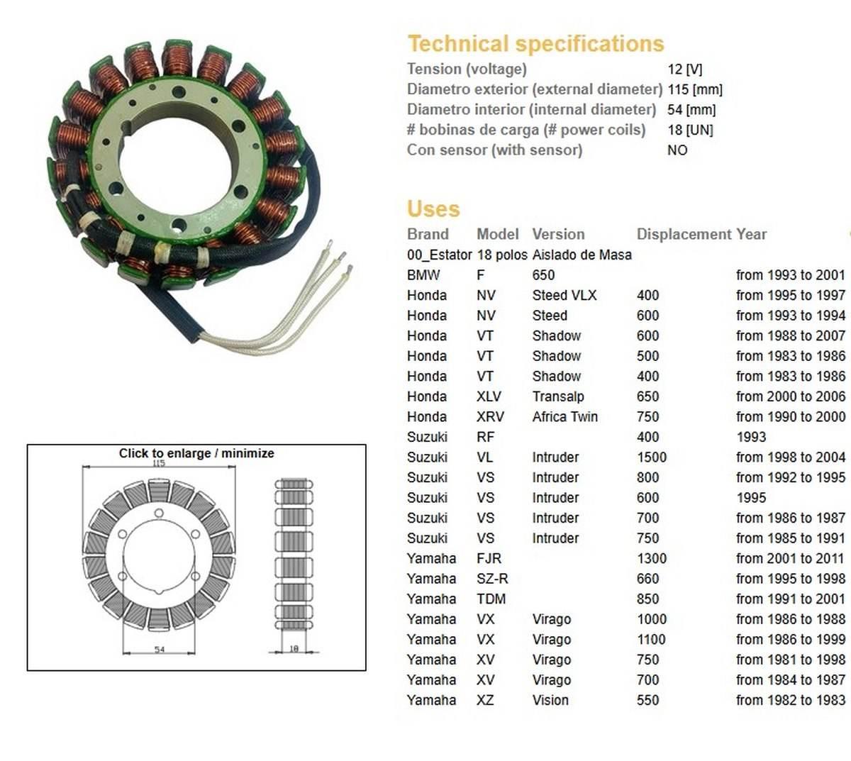 Dze Uzwojenie Alternatora Stator Bmw F 650 '93-'01; Vt 500/600 '83-'07; Xl