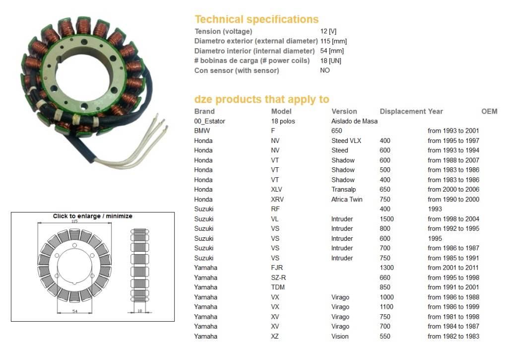 Dze Uzwojenie Alternatora Stator Bmw F 650 '93-'01; Vt 500/600 '83-'07; Xl - zdjęcie 2