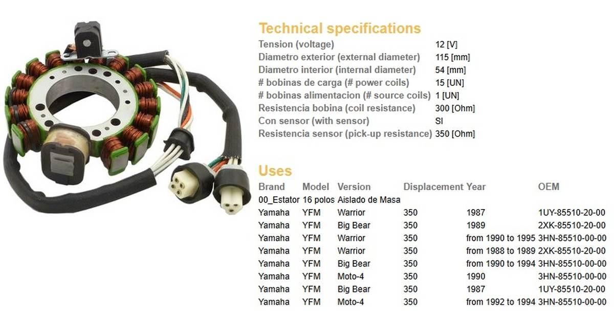 Dze Uzwojenie Alternatora Stator Yamaha Yfm 350 Big Bear '89-'94; Warrior '