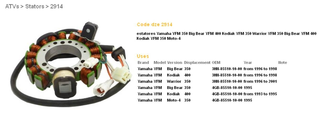 Dze Uzwojenie Alternatora Stator Yamaha Yfm 350 Big Bear '95-'98, Warrior ' - zdjęcie 2