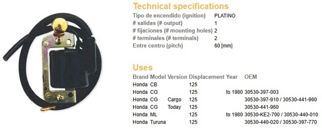 Dze Cewka Zapłonowa Honda Cg 125; Cb 125 '80 Zapłon Stykowy - Platynki - zdjęcie 2