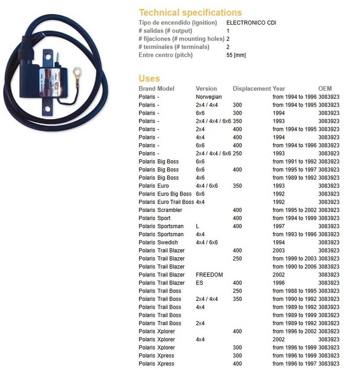 Dze Cewka Zapłonowa Polaris 250/300/350/400 Oem-3083923