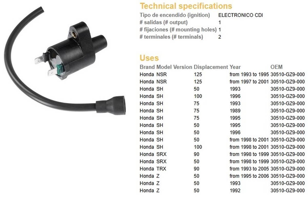 Dze Cewka Zapłonowa Honda Nsr 125 '93-'01 30510-Gz9-000 Trx90 '93-'05
