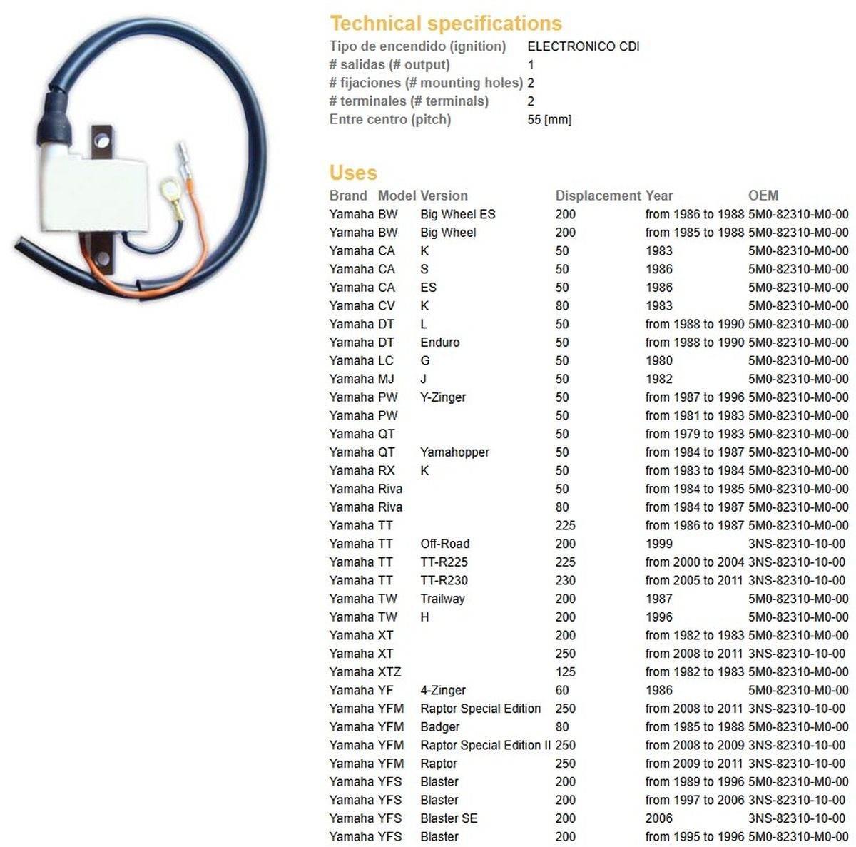 Dze Cewka Zapłonowa Yamaha Pw 50 '81-'96; Dt 50 '88-'90; Tt 200/225/230 '99