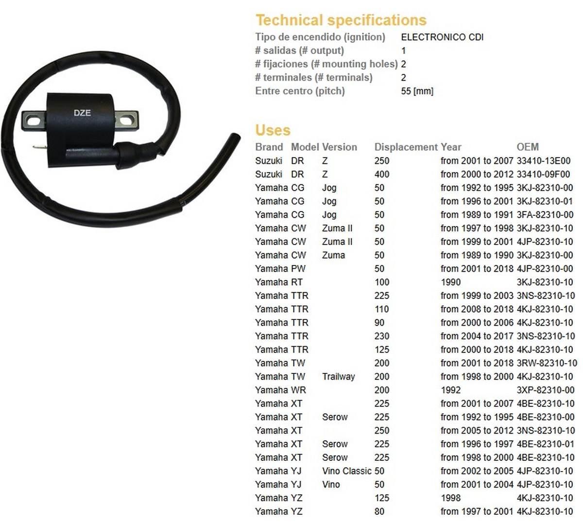 Dze Cewka Zapłonowa Suzuki Dr 250Z '01-'07; Drz 400 '00-'12; Yamaha Pw 50 '