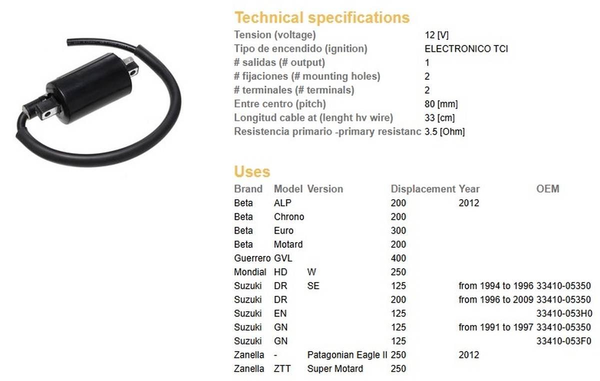 Dze Cewka Zapłonowa Suzuki Dr 125Se '94-'96, Gn 125 '91-'97 33410-05350, 33