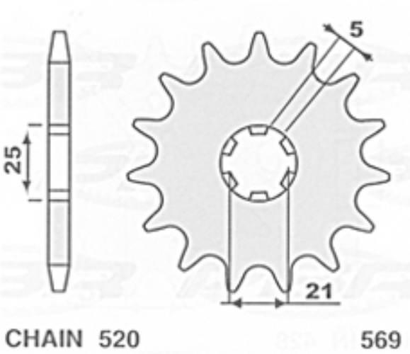 S Zębatka Przednia 569 14 Yamaha Yz 250 '77-'98, Yfz 350 Banshee '89-'06 Ka