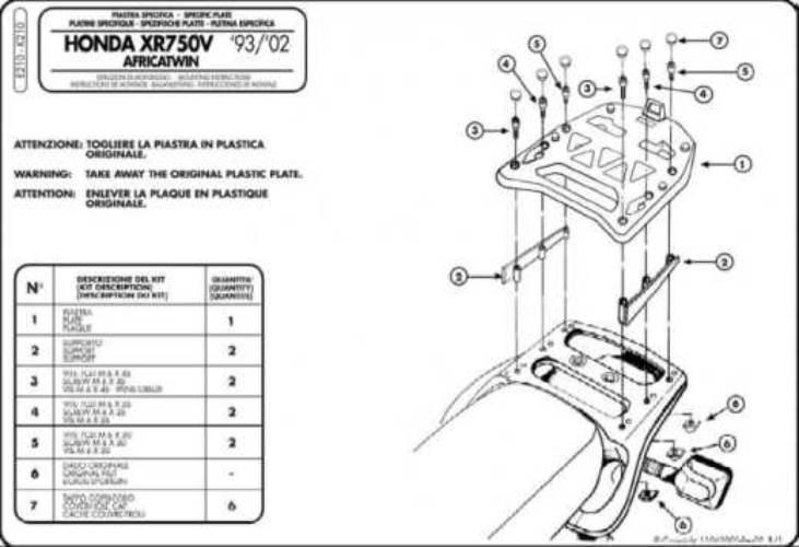 Kappa Stelaż Kufra Centralnego Honda Xrv 750 Africa Twin 93-02 Z Płytą Mono