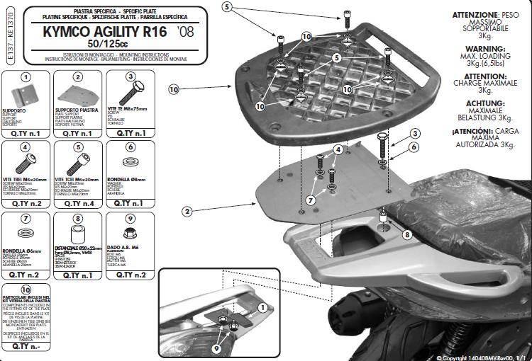 Kappa Stelaż Kufra Centralnego Kymco Agility 50/125/150/200 R16 08-13 Bez P
