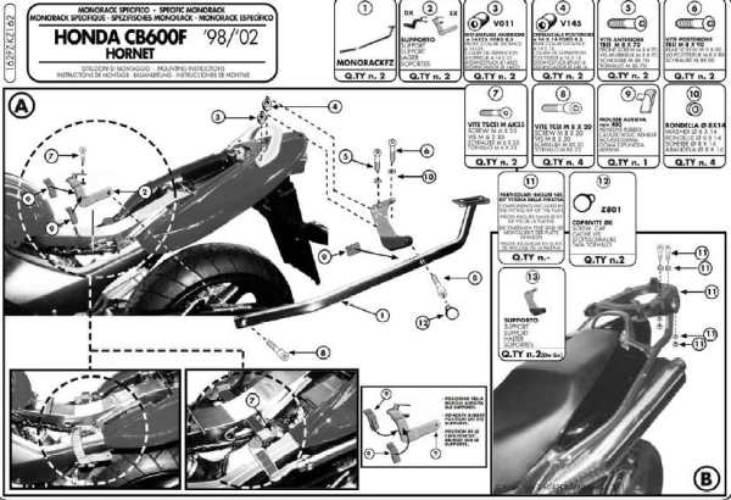Kappa Stelaż Kufra Centralnego Honda Cb 600 Hornet 98-02 Bez Płyty