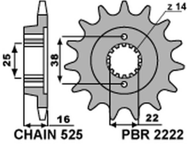 Pbr Zębatka Przednia 2222 14 18Nc Ducati 796 10-12 Łańc. 525 Made In Italy