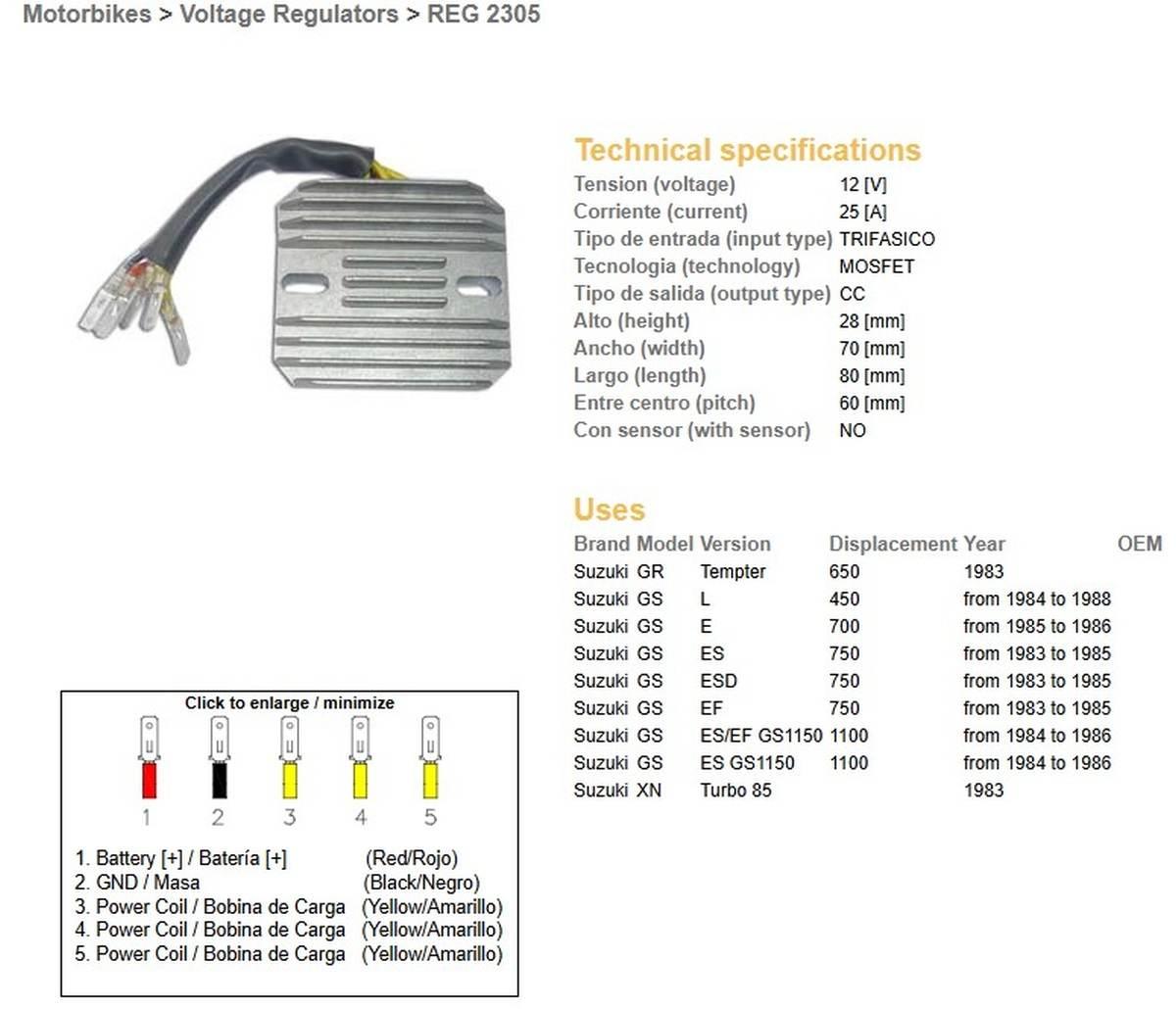 Dze Regulator Napięcia Suzuki Gs 450L '84-'88; Gs 700E '85-'86; Gs 750Es/Ef