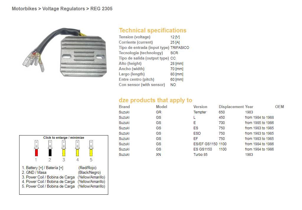 Dze Regulator Napięcia Suzuki Gs 450L '84-'88; Gs 700E '85-'86; Gs 750Es/Ef - zdjęcie 2