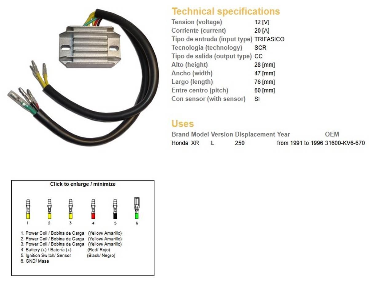 Dze Regulator Napięcia Honda Xr 250L '91-'96 31600-Kv6-670 12V/20A
