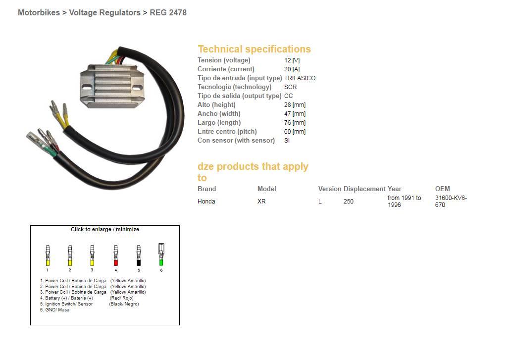 Dze Regulator Napięcia Honda Xr 250L '91-'96 31600-Kv6-670 12V/20A - zdjęcie 2