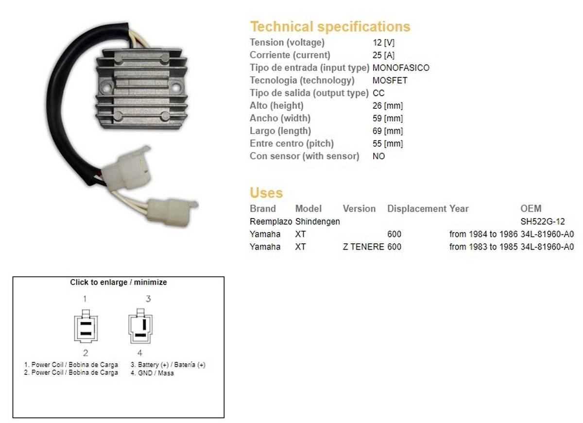 Dze Regulator Napięcia Yamaha Xt 600Z Tenere '83-'86 34L-81960-A0 Sh522G-12
