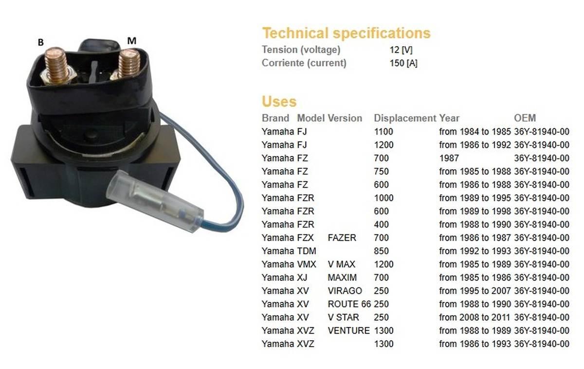 Dze Przekaźnik Rozrusznika Yamaha Xv 250 Virago '95-'07; Fzr 400/600/1000 '