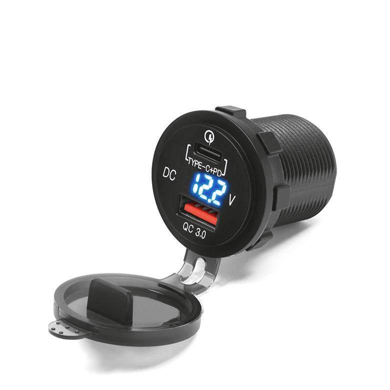 Biketec Motocyklowe Podwójne Gniazdo Usb Quick Charge Usb Typ-C Z Podświetl