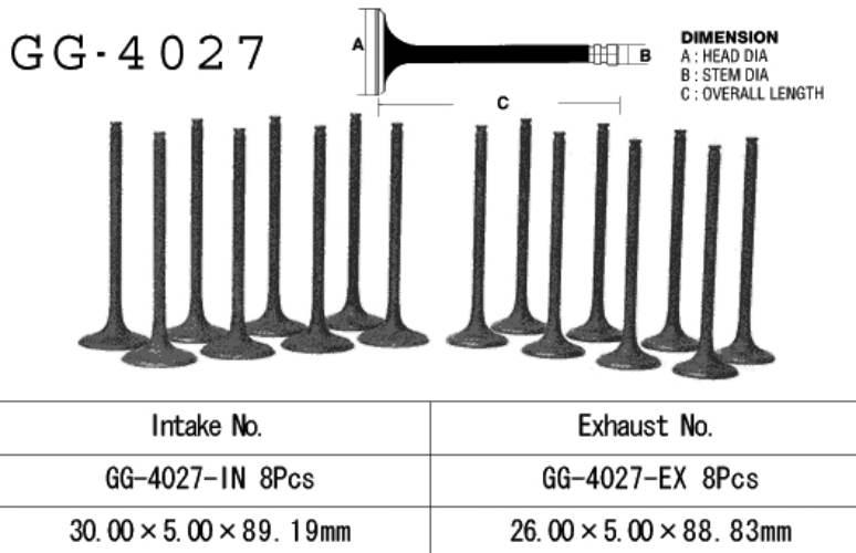 Vesrah Zawór Ssący Kawasaki Zx10 '88-'90 Zx1000B1-B3 30,0 X 5,0 X 88,83 Mm
