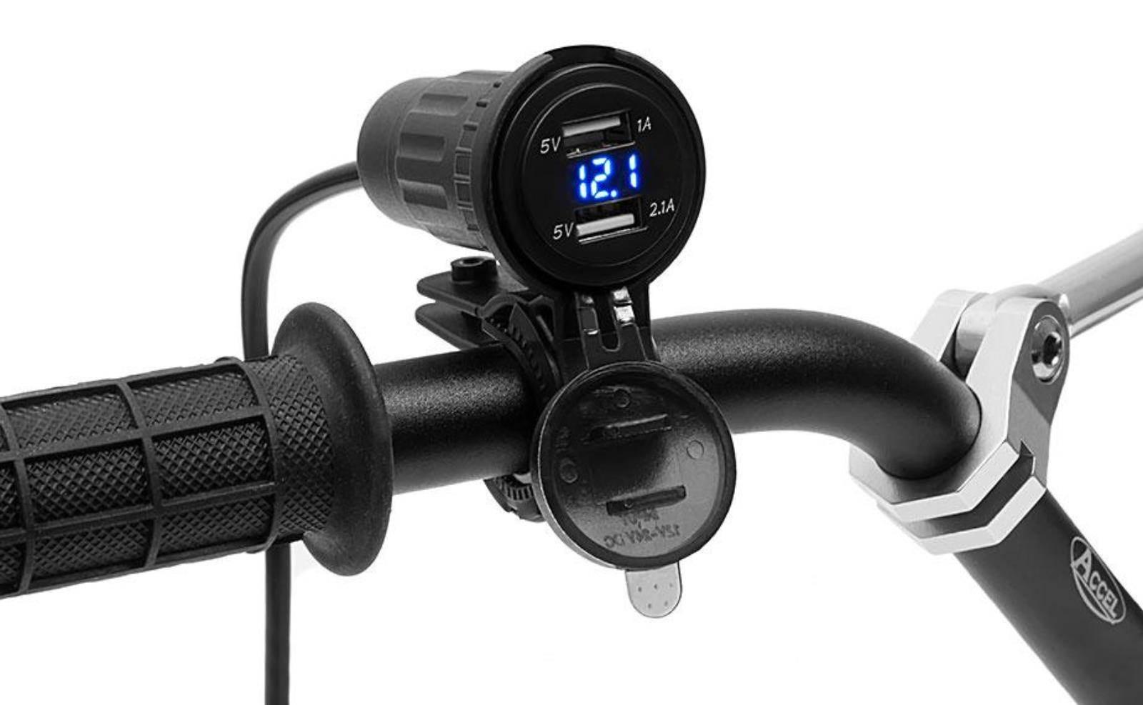 Biketec Motocyklowe Podwójne Gniazdo Z Podświetleniem I Woltomierzem Montaż