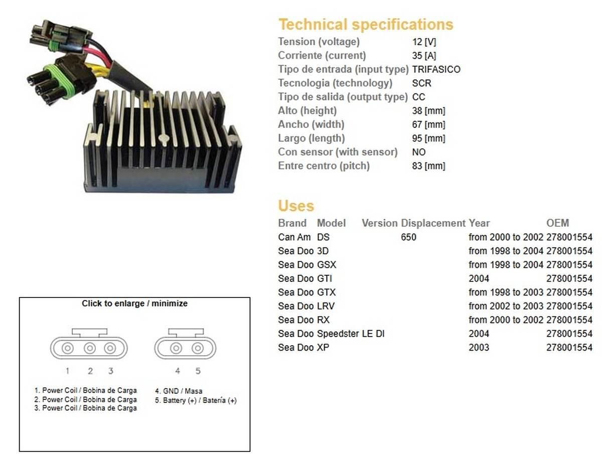Dze Regulator Napięcia Can-Am Ds 650 '00-'02; Sea Doo 3D/Gsx/Gtx/Rx/Xp/Lrv