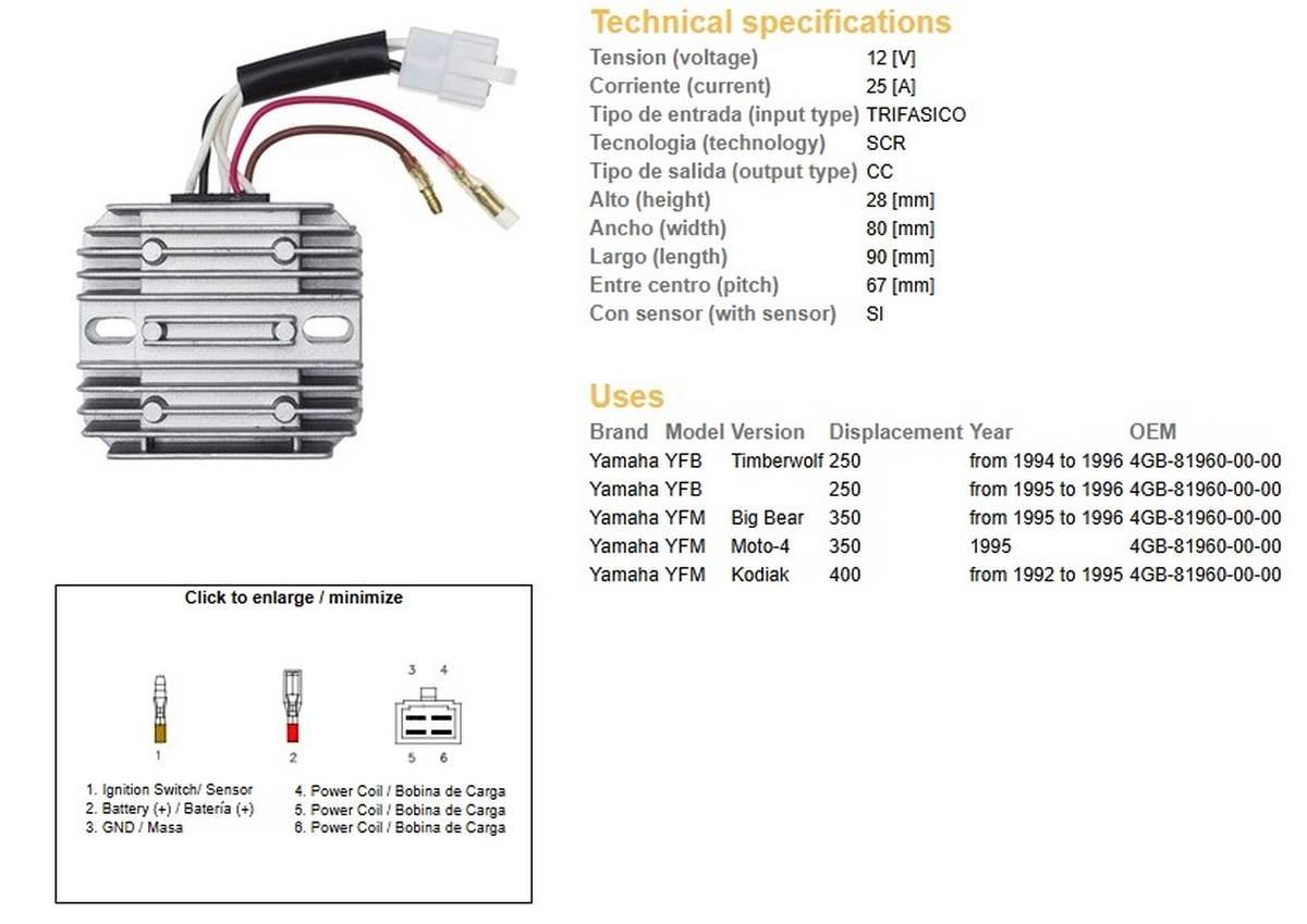 Dze Regulator Napięcia Yamaha Yfb 250 Timberwolf '94-'96; Yfm 350 Big Bear